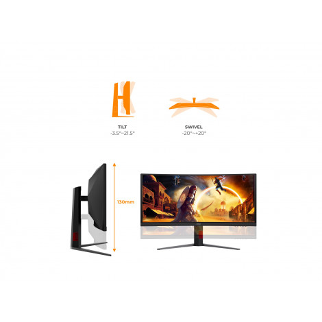 AOC CU34G4CA | 34 " | Fast VA | WQHD | 21:9 | 180 Hz | 1 ms | 3440 x 1440 pixels | 450 cd/m | HDMI ports quantity 2 | Black