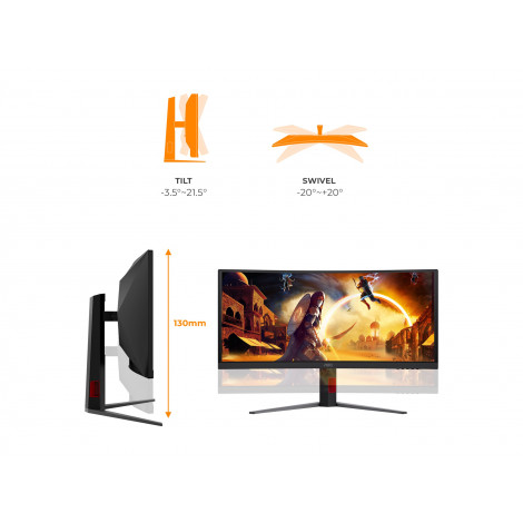 AOC CU34G4CA | 34 " | Fast VA | WQHD | 21:9 | 180 Hz | 1 ms | 3440 x 1440 pixels | 450 cd/m | HDMI ports quantity 2 | Black
