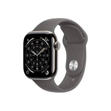 Apple Watch Series 11 GPS + Cellular 42mm Natural Titanium Case with Stone Grey Sport Band - S/M
