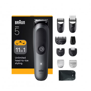 Braun 11-in-1 Grooming Kit | All-in-One Kit Series 5 AIO5560 | Cordless | Number of length steps 14 | Grey/Black