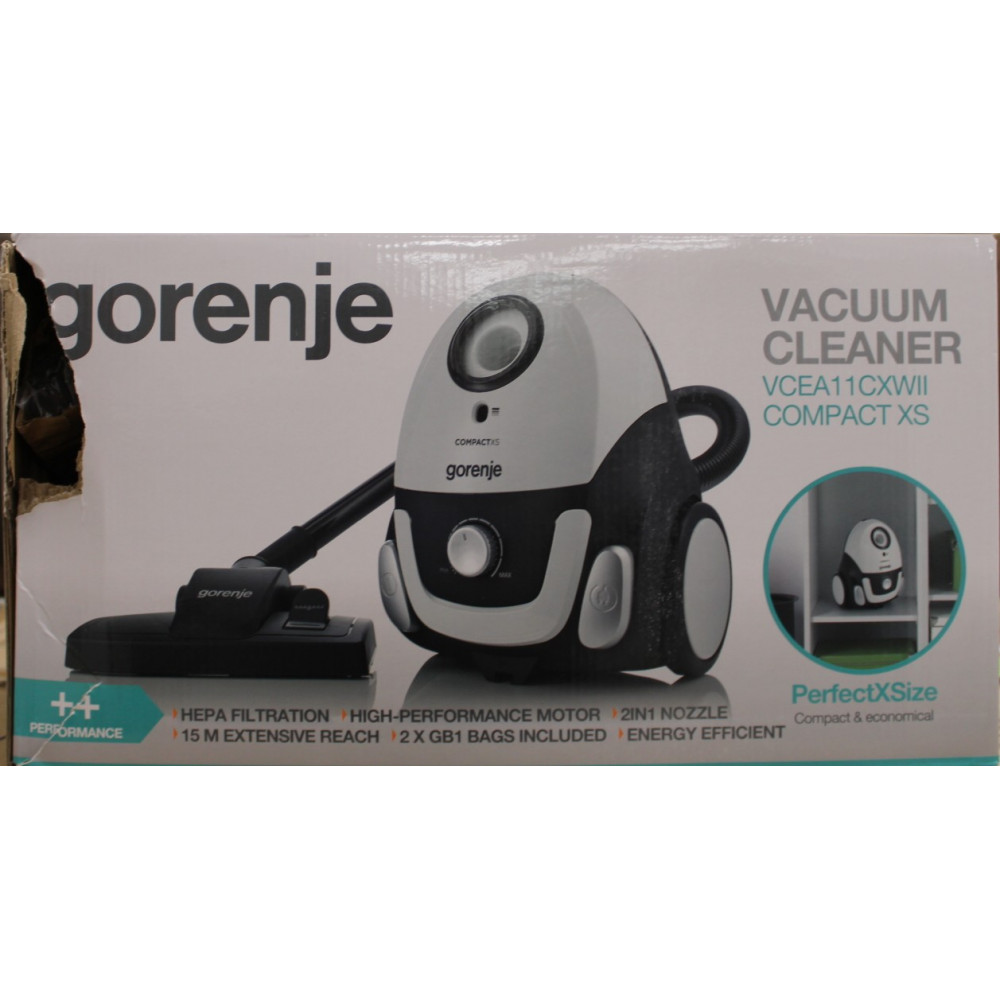SALE OUT. | Gorenje | Vacuum cleaner | VCEA11CXWII | Bagged | 750 W | Operating radius 15 m | White | Warranty 24 month(s) | DAM
