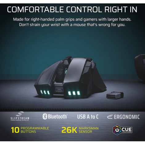 Corsair IRONCLAW SE | Gaming Mouse | Wireless/Wired | 2.4GHz, Bluetooth, USB-C | Black