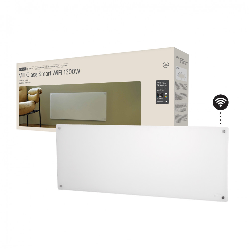 Mill Glass Smart WiFi Panel Heater Gen. 4 | GL1300WIFI4 | Panel Heater | 1300 W | Suitable for rooms up to 15-19 m | White