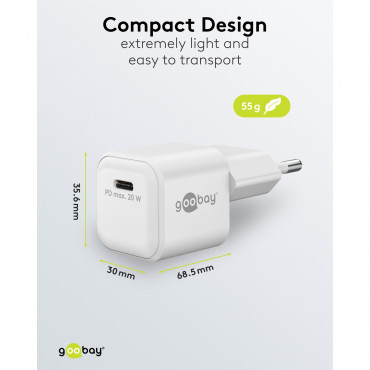 Goobay 20 W USB-C PD GaN Fast Charger Nano | USB-C