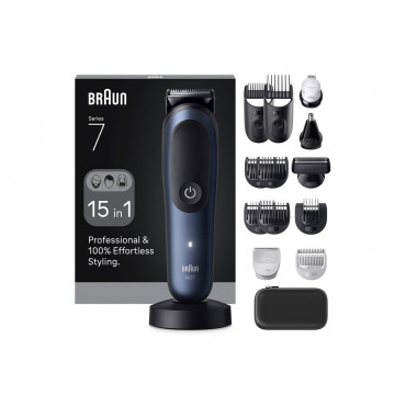 Braun Hair Trimmer | All-in-One Series 7 AIO7580 | Cordless | Wet & Dry | Number of length steps 14 | Blue/Black