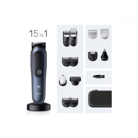 Braun Hair Trimmer | All-in-One Series 7 AIO7580 | Cordless | Wet & Dry | Number of length steps 14 | Blue/Black