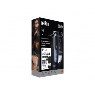 Braun Hair Trimmer | All-in-One Series 7 AIO7580 | Cordless | Wet & Dry | Number of length steps 14 | Blue/Black