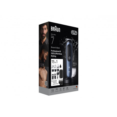Braun Hair Trimmer | All-in-One Series 7 AIO7580 | Cordless | Wet & Dry | Number of length steps 14 | Blue/Black