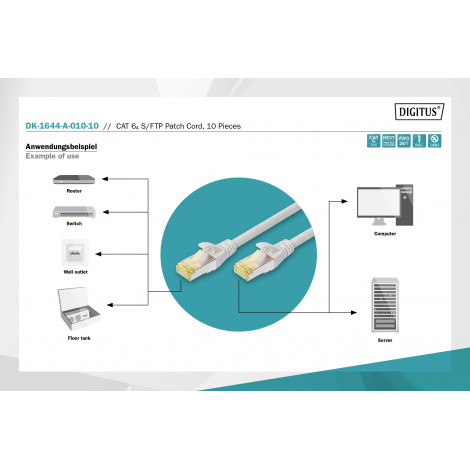 DIGITUS CAT 6A S/FTP patch cable, 10 pieces | Digitus
