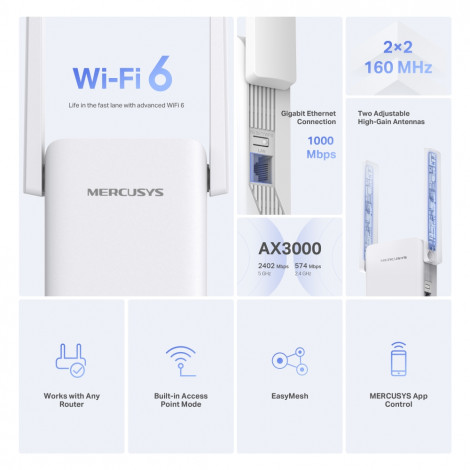 Mercusys AX3000 Dual-Band Wi-Fi 6 USB Adapter | ME80X | White