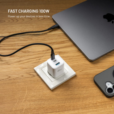Fixed GaN Network Charger Mini with 2xUSB-C and USB output, PD support, 100 W, white | FIXCG100M-2C1A-WH