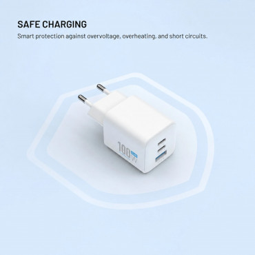 Fixed GaN Network Charger Mini with 2xUSB-C and USB output, PD support, 100 W, white | FIXCG100M-2C1A-WH