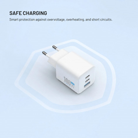 Fixed GaN Network Charger Mini with 2xUSB-C and USB output, PD support, 100 W, white | FIXCG100M-2C1A-WH