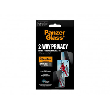 PanzerGlass Privacy w. EasyAligner | Screen protector | Apple | iPhone Duo | Glass | Transparent