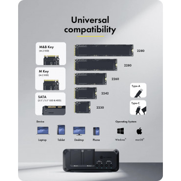 Raidsonic 4-bay Enclosure for 2x M.2 NVMe and 2x 2.5"/3.5" HDD/SSD | IB-2925MS-CU31