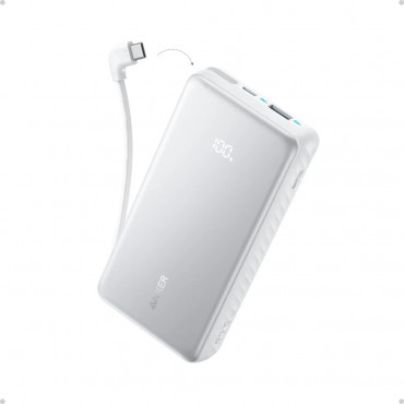 Anker Power Bank 22.5W, Built-In USB-C Cable | Zolo | 20000 mAh | USB-C | White