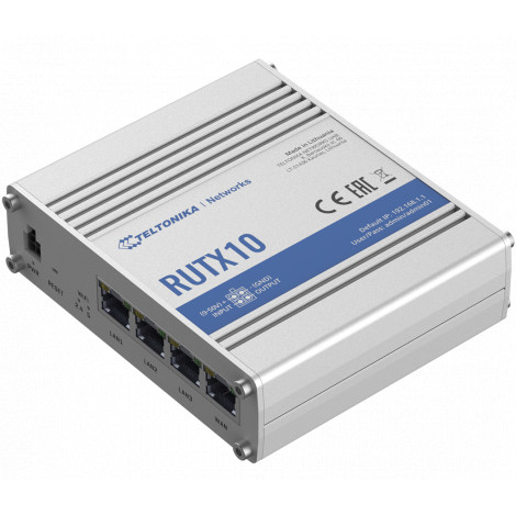 Teltonika | Industrial Router | RUTX10 | 802.11ac | 867 Mbit/s | 10/100/1000 Mbit/s | Ethernet LAN (RJ-45) ports 4 | Mesh Suppor
