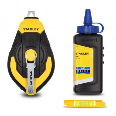 Stanley STHT47312-0 30M 3:1 Comfort Grip Reel Kit With Blue Chalk and Line Level