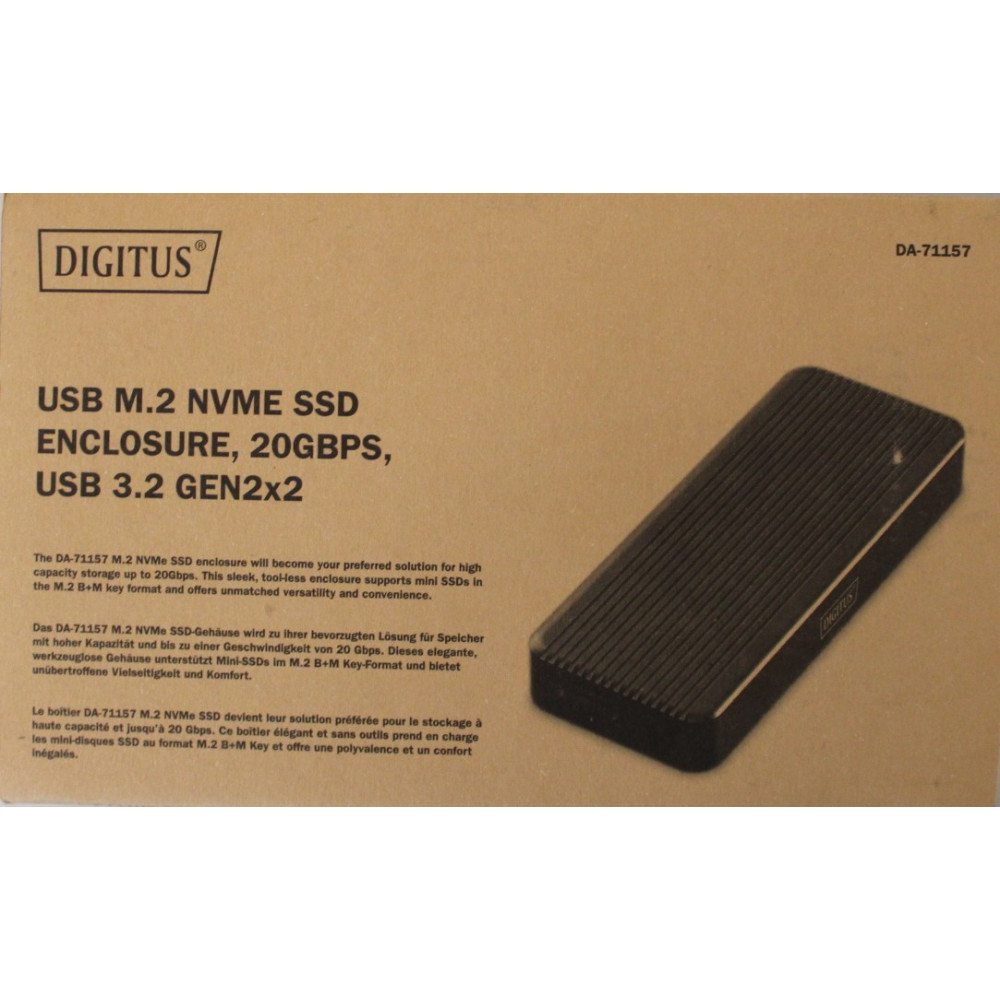 SALE OUT. | Digitus USB M.2 hard disk enclosure, SSD, external, NVMe, 20Gbps, USB 3.2 Gen2x2 | DA-71157 | DEMO