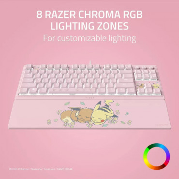 Razer Ornata V3 Tenkeyless | Gaming keyboard | Wired | US | Razer Mecha-Membrane Switches | Wrist Rest | Pikachu Eevee Edition