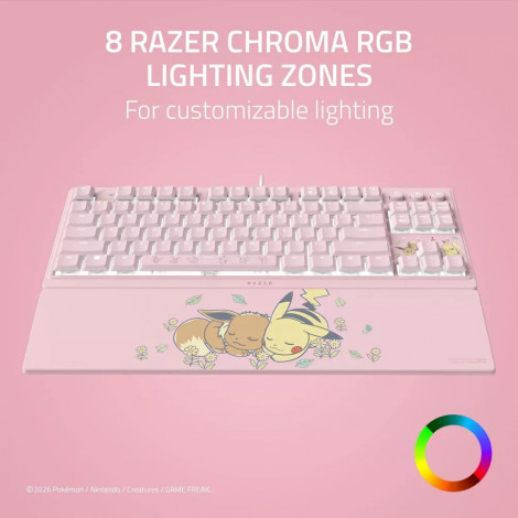 Razer Ornata V3 Tenkeyless | Gaming keyboard | Wired | US | Razer Mecha-Membrane Switches | Wrist Rest | Pikachu Eevee Edition