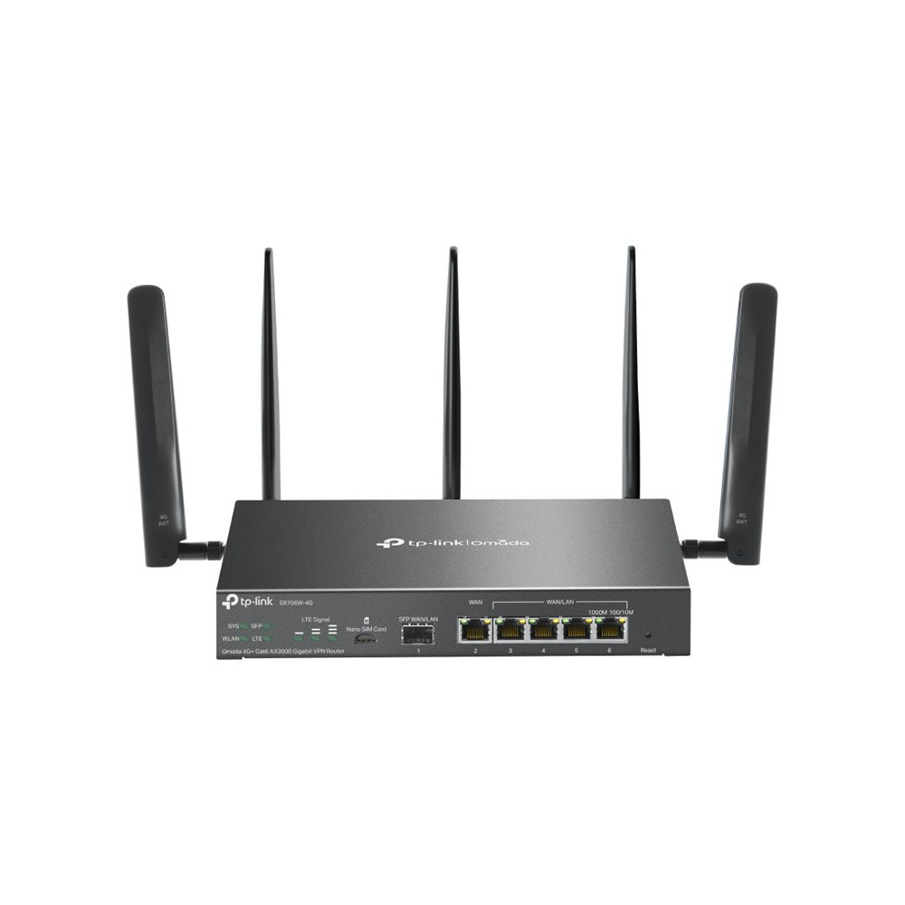 TP-LINK | Omada 4G+ Cat6 AX3000 Gigabit VPN Router | ER706W-4G | 802.1q | 10/100/1000 Mbit/s | Mesh Support Yes | MU-MiMO Yes | 