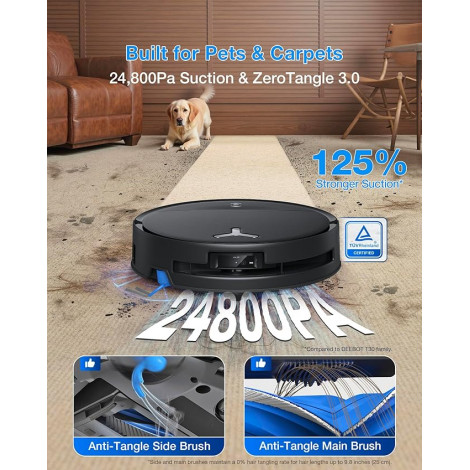 Ecovacs Robotic Vacuum Cleaner | DEEBOT T80S OMNI BLACK | Wet&Dry | 6400 mAh | 24800 Pa | Black