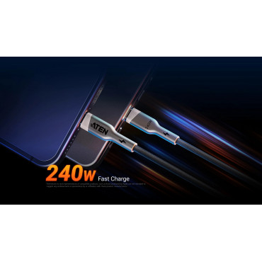 Aten 240W USB-C to USB-C Braided Charging Cable, 1 m | 2L-3101P240 | USB-C to USB-C