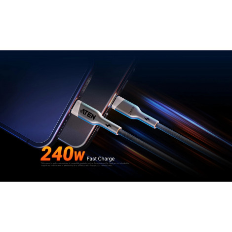 Aten 240W USB-C to USB-C Braided Charging Cable, 1 m | 2L-3101P240 | USB-C to USB-C