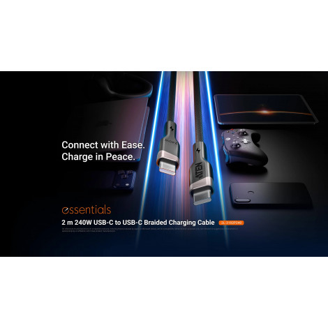 Aten 240W USB-C to USB-C Braided Charging Cable, 2 m | 2L-3102P240 | USB-C to USB-C