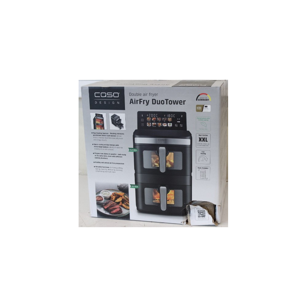 SALE OUT. Caso 03189 DuoTower Double Air Fryer, Total capacity 12.4 L, Black | Caso Double Air Fryer | AirFry DuoTower | Capacit