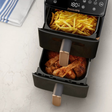 Philips Dual Basket Airfryer | NA462/70 4000 Series | Power 2750 W | Capacity 10 L | Rapid Air technology | Black