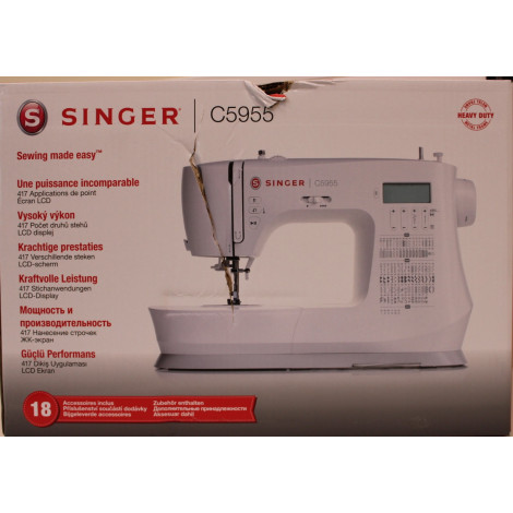 SALE OUT. | Singer Sewing Machine | C5955 | Number of stitches 417 | Number of buttonholes 8 | White | DAMAGED PACKAGING AND EXT