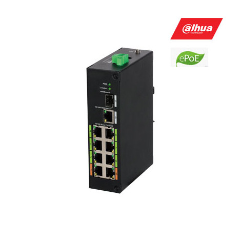 ePoE šakotuvas 100Mbps 8portu+1G uplink + 1SFP, ePoE iki 800m, Hi-PoE