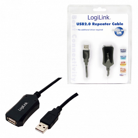 Logilink USB 2.0 repeater 5m USB A female, USB A