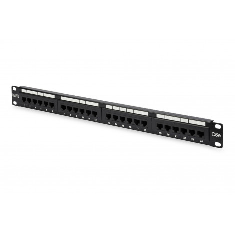 Digitus Patch Panel DN-91524U Black, 48.2 x 4.4 x 10.9 cm, Category: CAT 5e Ports: 24 x RJ45 Retention strength: 7.7 kg Insertio