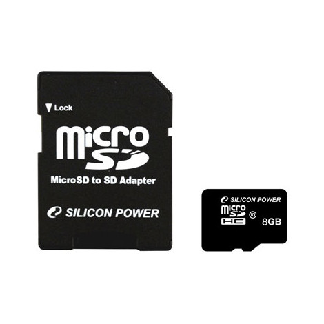 Silicon Power 8 GB, MicroSDHC, Flash memory class 10, SD adapter