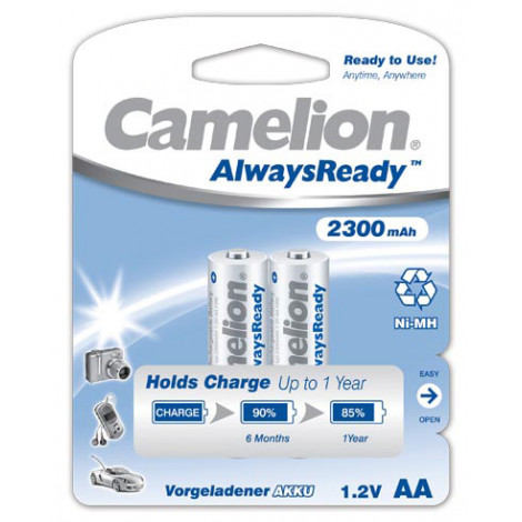 Camelion AA/HR6, 2300 mAh, AlwaysReady Rechargeable Batteries Ni-MH, 2 pc(s)