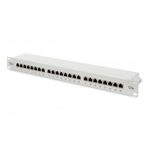 Digitus Patch Panel DN-91524S White, 48.2 x 4.4 x 10.9 cm, Category: CAT 5e Ports: 24 x RJ45 Retention strength: 7.7 kg Insertio