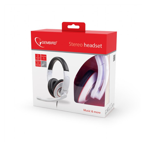 Gembird MHS-001-GW Stereo headset 3.5 mm, Glossy white, Built-in microphone