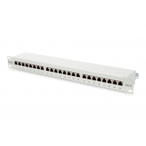 Digitus Patch Panel DN-91624S White, 48.2 x 4.4 x 10.9 cm, Category: CAT 6 Ports: 24 x RJ45 Retention strength: 7.7 kg Insertion