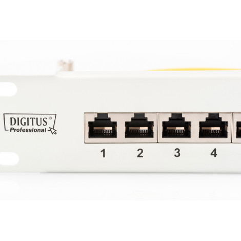 Digitus Patch Panel DN-91624S White, 48.2 x 4.4 x 10.9 cm, Category: CAT 6 Ports: 24 x RJ45 Retention strength: 7.7 kg Insertion