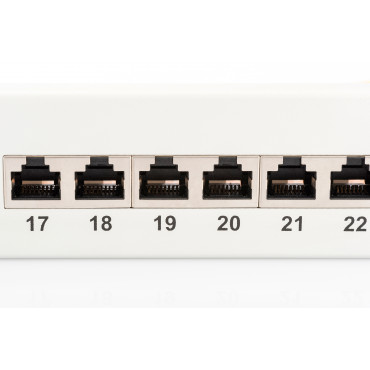 Digitus Patch Panel DN-91624S White, 48.2 x 4.4 x 10.9 cm, Category: CAT 6 Ports: 24 x RJ45 Retention strength: 7.7 kg Insertion