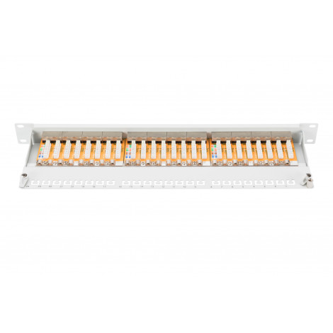 Digitus Patch Panel DN-91624S White, 48.2 x 4.4 x 10.9 cm, Category: CAT 6 Ports: 24 x RJ45 Retention strength: 7.7 kg Insertion