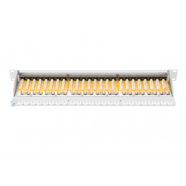 Digitus Patch Panel DN-91624S White, 48.2 x 4.4 x 10.9 cm, Category: CAT 6 Ports: 24 x RJ45 Retention strength: 7.7 kg Insertion