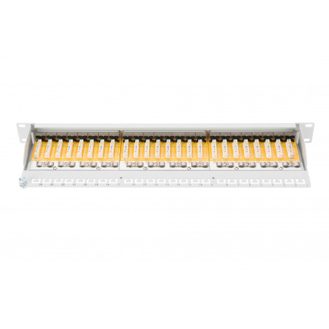 Digitus Patch Panel DN-91624S White, 48.2 x 4.4 x 10.9 cm, Category: CAT 6 Ports: 24 x RJ45 Retention strength: 7.7 kg Insertion