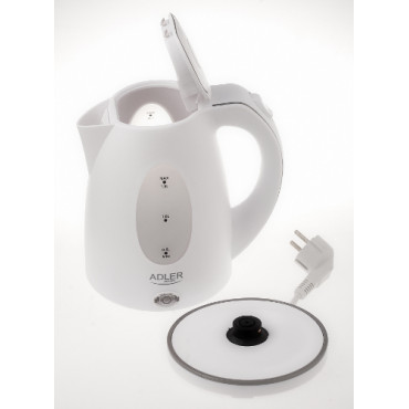 Adler Kettle AD 1207 Standard, Plastic, White, 2000 W, 360 rotational base, 1.5 L