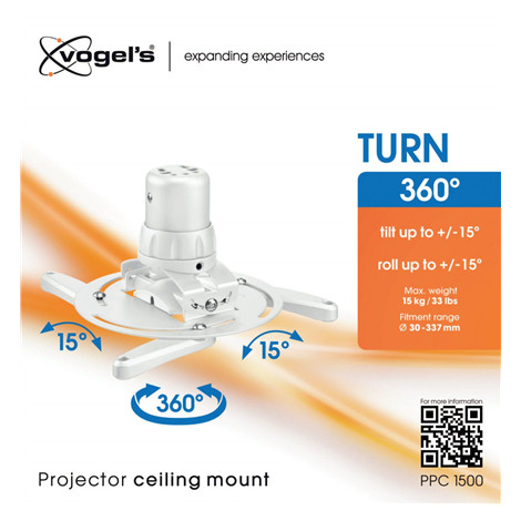 Vogels Projector Ceiling mount, Turn, Tilt, Maximum weight (capacity) 15 kg, White