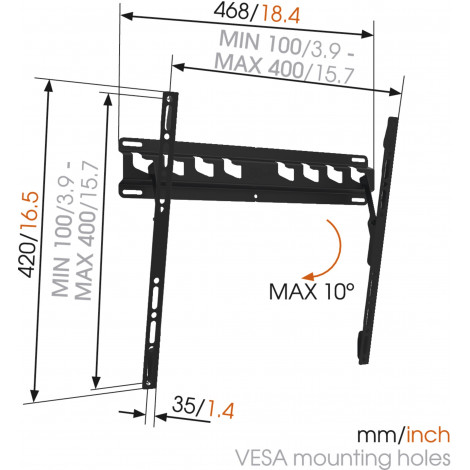 Vogels Wall mount, MA3010-A1, 32-55 ", Tilt, Maximum weight (capacity) 50 kg, VESA 100-400 mm, Black