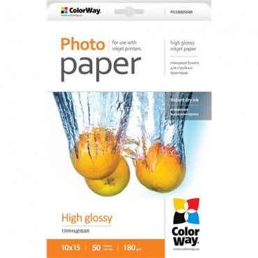 ColorWay High Glossy Photo Paper, 50 Sheets, 10x15, 180 g/m